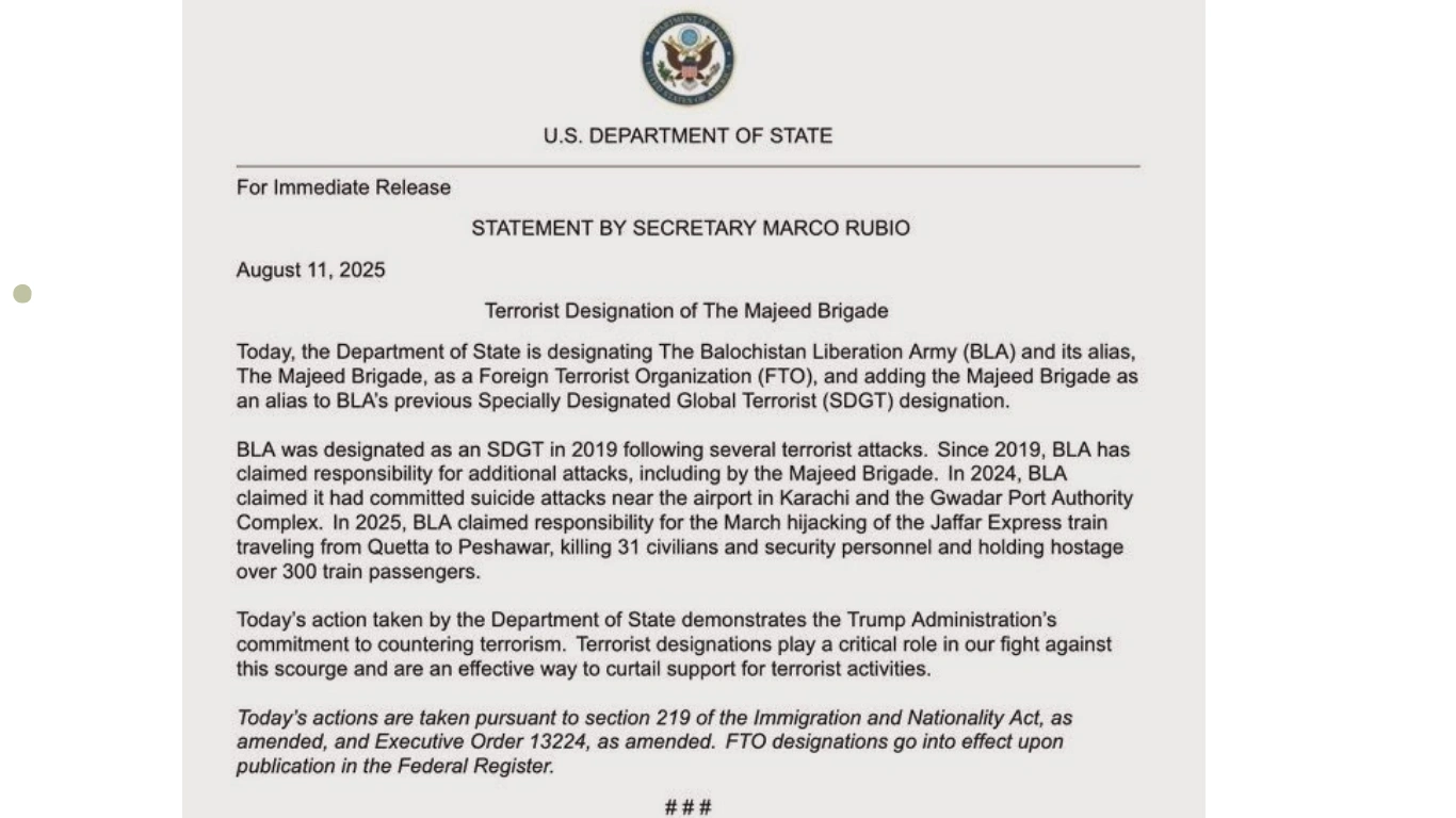 US Labels BLA Terrorist 3