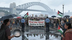 Thousands of people gathered on Sunday, August 3, 2025, and took to the rain-soaked streets